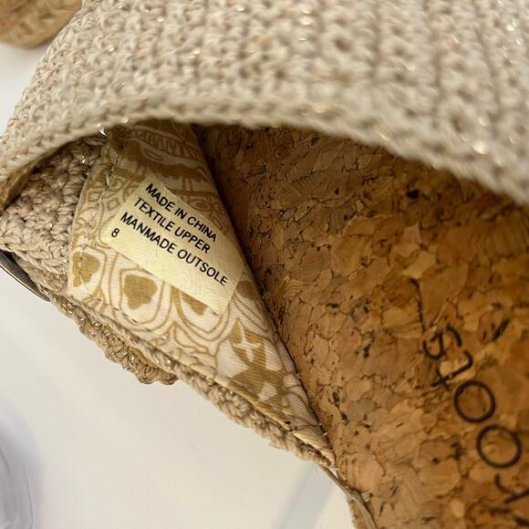 Sakroots Slide Cork Crochet Metallic Tan Thread Buckle Mandy Sandals Size 8 - Picture 4 of 6